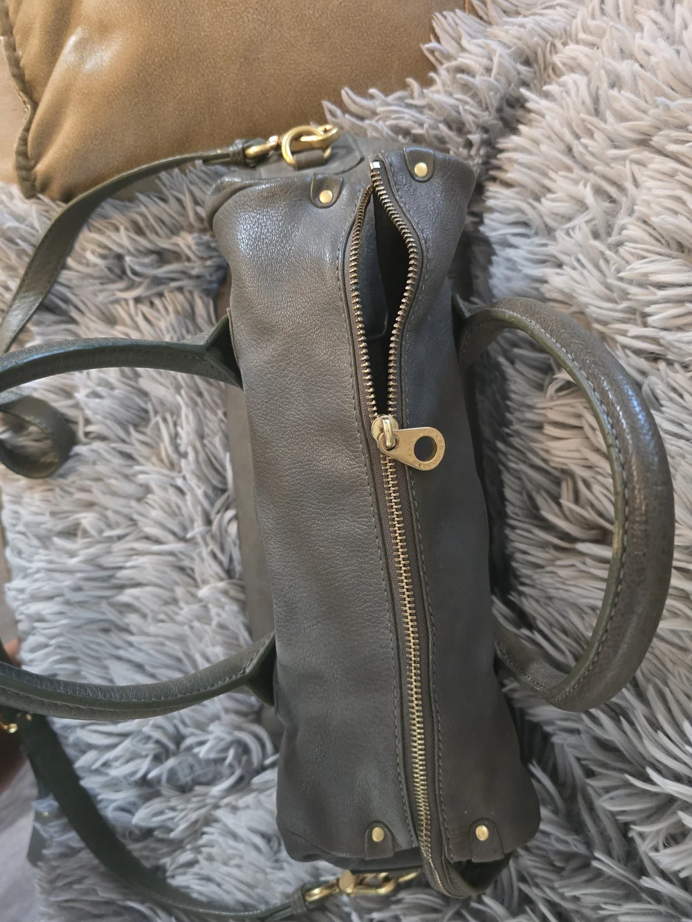 Marc Jacobs Olive Green Leather Satchel with Gold Hardware